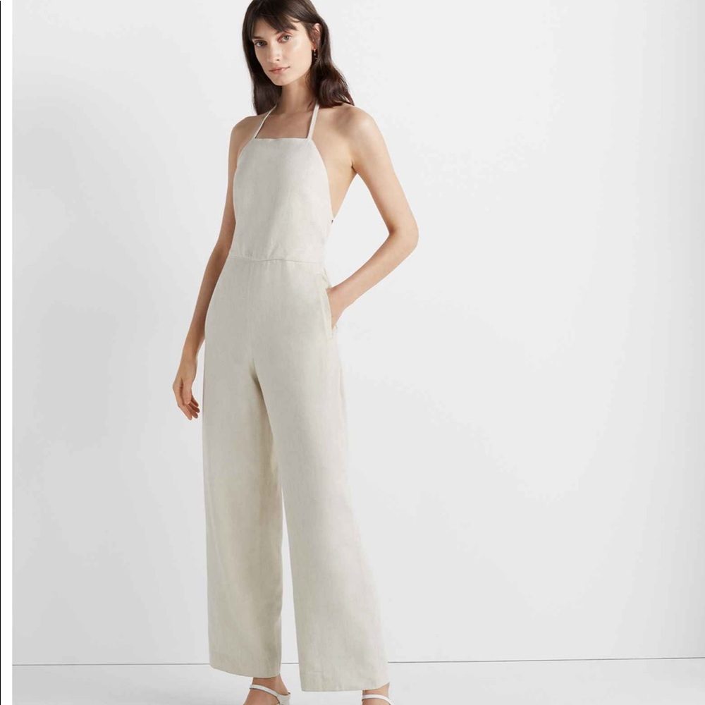 Club Monaco Cream Linen Halter Jumpsuit